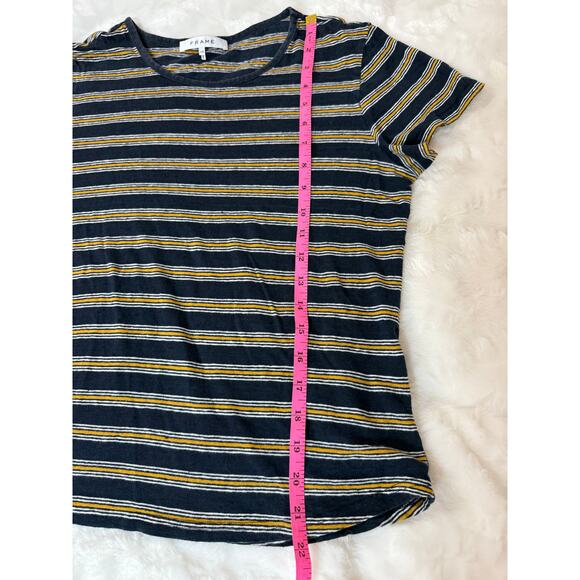 FRAME 100% Linen Short Sleeve Baby T-Shirt Navy Yellow Multi Stripe Large - Picture 7 of 7